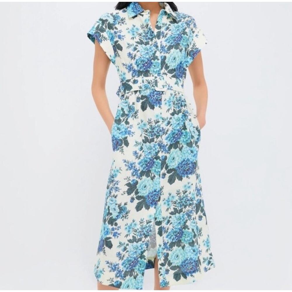 Tuckernuck White Maxi Shirt Dress with Blue Floral Print
